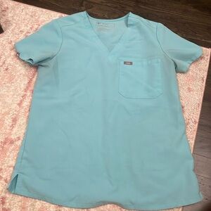 Figs women scrub top Catarina one pocket neon blue po 1597 size small